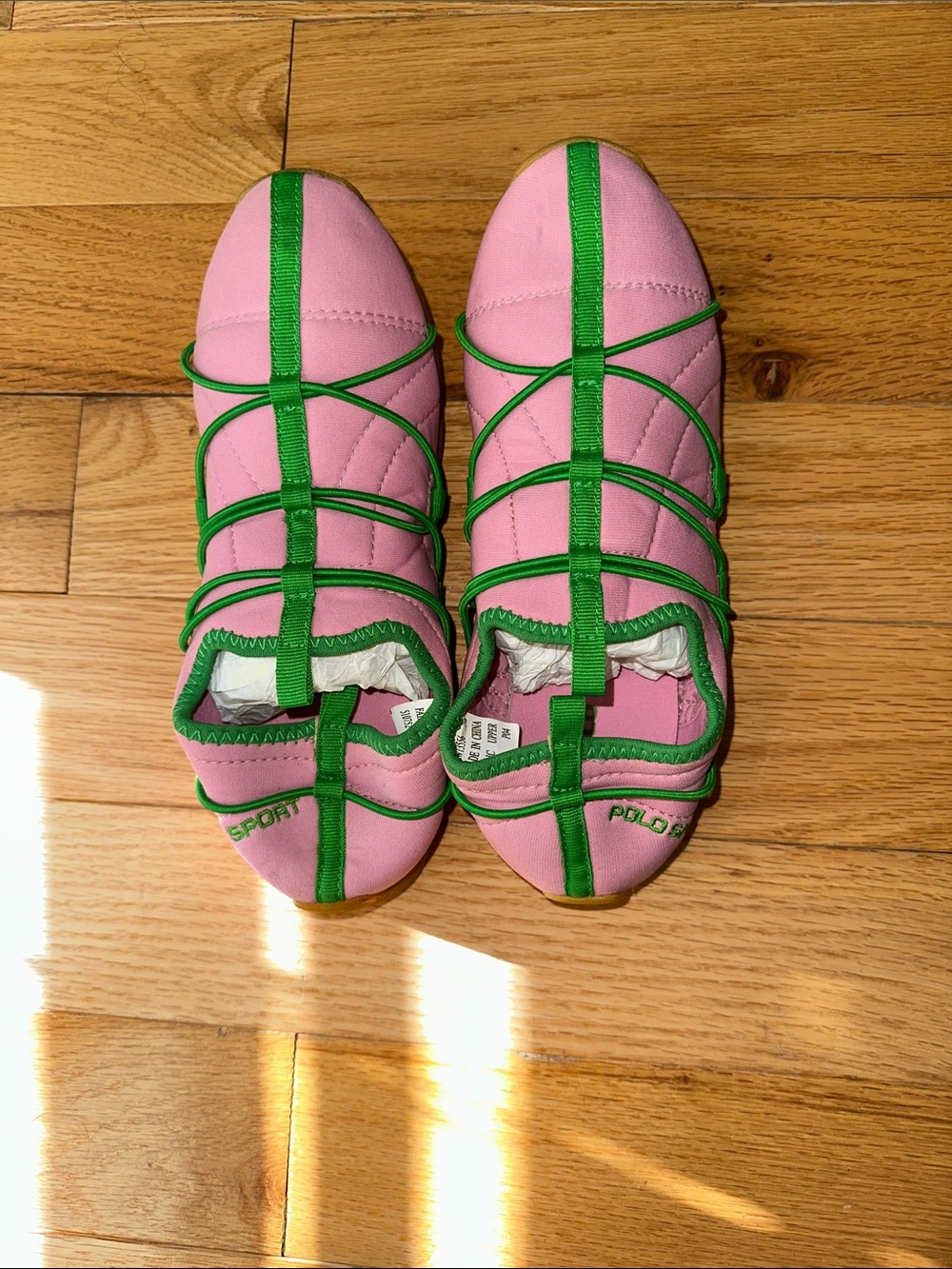Pink and Green Lace-Up Flats
